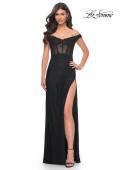 Picture of: Off the Shoulder Rhinestone Fishnet Gown with Lace Details in Black, Style: 32116, Detail Picture 14
