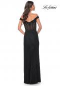 Picture of: Off the Shoulder Rhinestone Fishnet Gown with Lace Details in Black, Style: 32116, Detail Picture 15