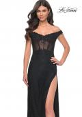 Picture of: Off the Shoulder Rhinestone Fishnet Gown with Lace Details in Black, Style: 32116, Detail Picture 6
