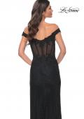 Picture of: Off the Shoulder Rhinestone Fishnet Gown with Lace Details in Black, Style: 32116, Detail Picture 7