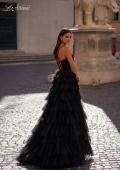 Picture of: A-Line Ruffle Tulle Gown with High Slit and Lace Up Back in Black, Style: 32086, Detail Picture 3