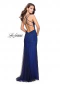 Picture of: Metallic Beaded Form Fitting Prom Dress with Slit in Blue, Style: 26228, Back Picture