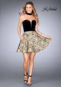 Picture of: Short Metallic Homecoming Dress with Choker in Black/Gold, Style: 25168, Detail Picture 2
