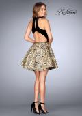 Picture of: Short Metallic Homecoming Dress with Choker in Black/Gold, Style: 25168, Detail Picture 3