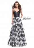 Picture of: Floral Printed A-line Prom Dress with Low V Back in Black Ivory, Style: 25976, Main Picture