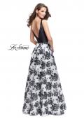 Picture of: Floral Printed A-line Prom Dress with Low V Back in Black Ivory, Style: 25976, Back Picture