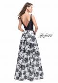 Picture of: Floral Printed A-line Prom Dress with Low V Back in Black Ivory, Style: 25976, Detail Picture 2