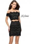 Picture of: Lace Two Piece Dress Set with Off the Shoulder Top in Black Nude, Style: 26666, Main Picture