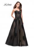 Picture of: Strapless Lace Gown with Tulle and Lace Applique in Black Nude, Style: 25560, Detail Picture 1