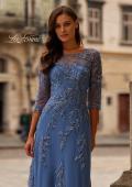 Picture of: Beaded Lace Applique Dress with Tulle Skirt and Illusion Sleeves in Blue, Style: 32612, Detail Picture 1