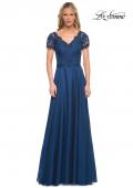 Picture of: Long Chiffon Dress with Lace Bodice and Pockets in Midnight Blue, Style: 27098, Detail Picture 4