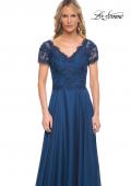 Picture of: Long Chiffon Dress with Lace Bodice and Pockets in Midnight Blue, Style: 27098, Detail Picture 6