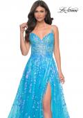 Picture of: Sequin Lace Print Tulle A-Line Prom Dress with Illusion Bodice in Blue, Style: 32223, Detail Picture 8