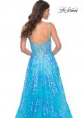 Picture of: Sequin Lace Print Tulle A-Line Prom Dress with Illusion Bodice in Blue, Style: 32223, Detail Picture 9