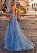 Picture of: Gorgeous Beaded Lace Applique Gown with Illusion Bodice in Blue, Style: 32057, Back Picture