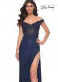 Picture of: Off the Shoulder Rhinestone Fishnet Gown with Lace Details in Blue, Style: 32116, Detail Picture 19