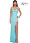 Picture of: Sequin Dress with Stunning Fringe Beaded Slit in Pastels in Light Blue, Style: 31444, Detail Picture 2