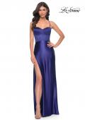 Picture of: Stretch Satin Gown with Bustier Top and Lace Up Back in Blue, Style: 32264, Detail Picture 5