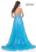 Picture of: Sequin Lace Print Tulle A-Line Prom Dress with Illusion Bodice in Blue, Style: 32223, Detail Picture 7