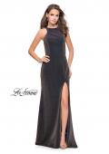 Picture of: Sparkling Jersey Prom Dress with High Neck and Slit in Blue Gold, Style: 25908, Detail Picture 2