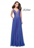 Picture of: Long Evening Gown with Chiffon Skirt and Scoop Open Back in Blue Violet, Style: 25513, Detail Picture 2