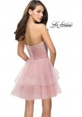 Picture of: Short Homecoming Dress with Tiered Tulle Skirt in Blush, Style: 26654, Back Picture