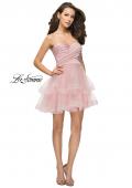 Picture of: Short Homecoming Dress with Tiered Tulle Skirt in Blush, Style: 26654, Detail Picture 5