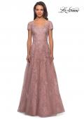 Picture of: Long A-Line Evening Dress with Short Sleeves in Blush, Main Picture