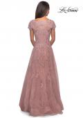 Picture of: Long A-Line Evening Dress with Short Sleeves in Blush, Back Picture