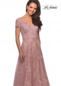 Picture of: Long A-Line Evening Dress with Short Sleeves in Blush, Detail Picture 1