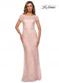 Picture of: Long Lace Evening Dress with Sheer Cap Sleeves in Blush, Style: 27856, Detail Picture 3