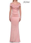Picture of: Off-the-Shoulder Ruched Satin Evening Gown in Blush, Style: 33620, Detail Picture 3