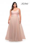 Picture of: Long Plus Size Gown with Tulle Skirt and Satin Top in Blush, Style: 29072, Detail Picture 1