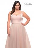 Picture of: Long Plus Size Gown with Tulle Skirt and Satin Top in Blush, Style: 29072, Detail Picture 5