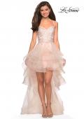 Picture of: High- Low Tulle Dress with Lace Bust and Strappy Back in Blush, Style: 27466, Main Picture