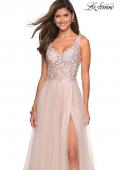 Picture of: Long Tulle Gown with Embellished Sheer Bodice in Blush, Style: 27574, Main Picture