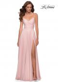 Picture of: Metallic Crepe Chiffon Gown with Ruching and Full Skirt in Blush, Style 29775, Main Picture