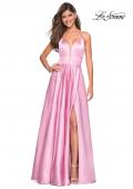 Picture of: Long Satin Formal Gown with Leg Slit and Strappy Back in Blush, Style: 26994, Detail Picture 8