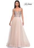 Picture of: Rhinestone Embellished Corset with Lace Up Back and Tulle Skirt in Blush , Style 32703, Detail Picture 8