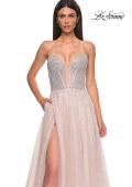 Picture of: Prom Gown with Rhinestone Tulle and Illusion Corset Bodice in Blush , Style 32725, Detail Picture 10