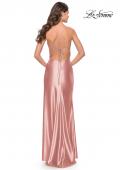 Picture of: Fitted Liquid Jersey Dress with High Slit and Open Back in Blush, Style: 31208, Style: 31208