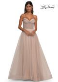 Picture of: Tulle A-line Prom Dress with Rhinestone Detail on Corset Top in Blush, Style: 32675, Detail Picture 11