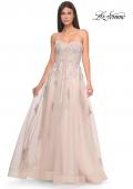 Picture of: Lace Up A-Line Dress with Ruched Bodice and Sweetheart Top in Blush, Style: 32084, Detail Picture 12