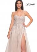 Picture of: Lace Up A-Line Dress with Ruched Bodice and Sweetheart Top in Blush, Style: 32084, Detail Picture 14