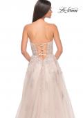 Picture of: Lace Up A-Line Dress with Ruched Bodice and Sweetheart Top in Blush, Style: 32084, Detail Picture 16
