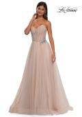 Picture of: Strapless A-line Tulle Dress with Floral Waist Detail in Blush, Style: 32789, Detail Picture 16