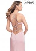 Picture of: Long Halter Prom Dress with Beaded Straps and Slit in Blush, Style: 25459, Back Picture