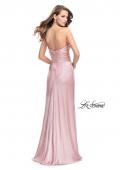 Picture of: Long Strapless Satin Prom Dress with Side Ruching in Blush, Style: 26017, Back Picture