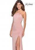 Picture of: High Neckline Prom Dress with Rhinestone Straps in Blush, Style: 28537, Back Picture