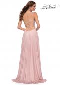 Picture of: Metallic Crepe Chiffon Gown with Ruching and Full Skirt in Blush, Style 29775, Back Picture